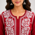 Women's Sindoori Red Rayon Chikankari Kurti | Rajvithi