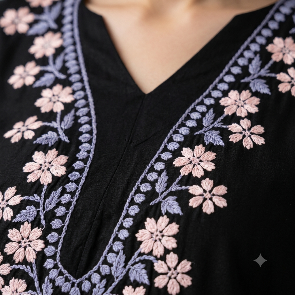 Women's Black Rayon Chikankari Kurti | Rajvithi