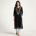 Women's Black Rayon Chikankari Kurti | Rajvithi