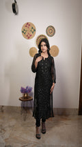 Black Embroidered Kurti with Sheer Sleeves