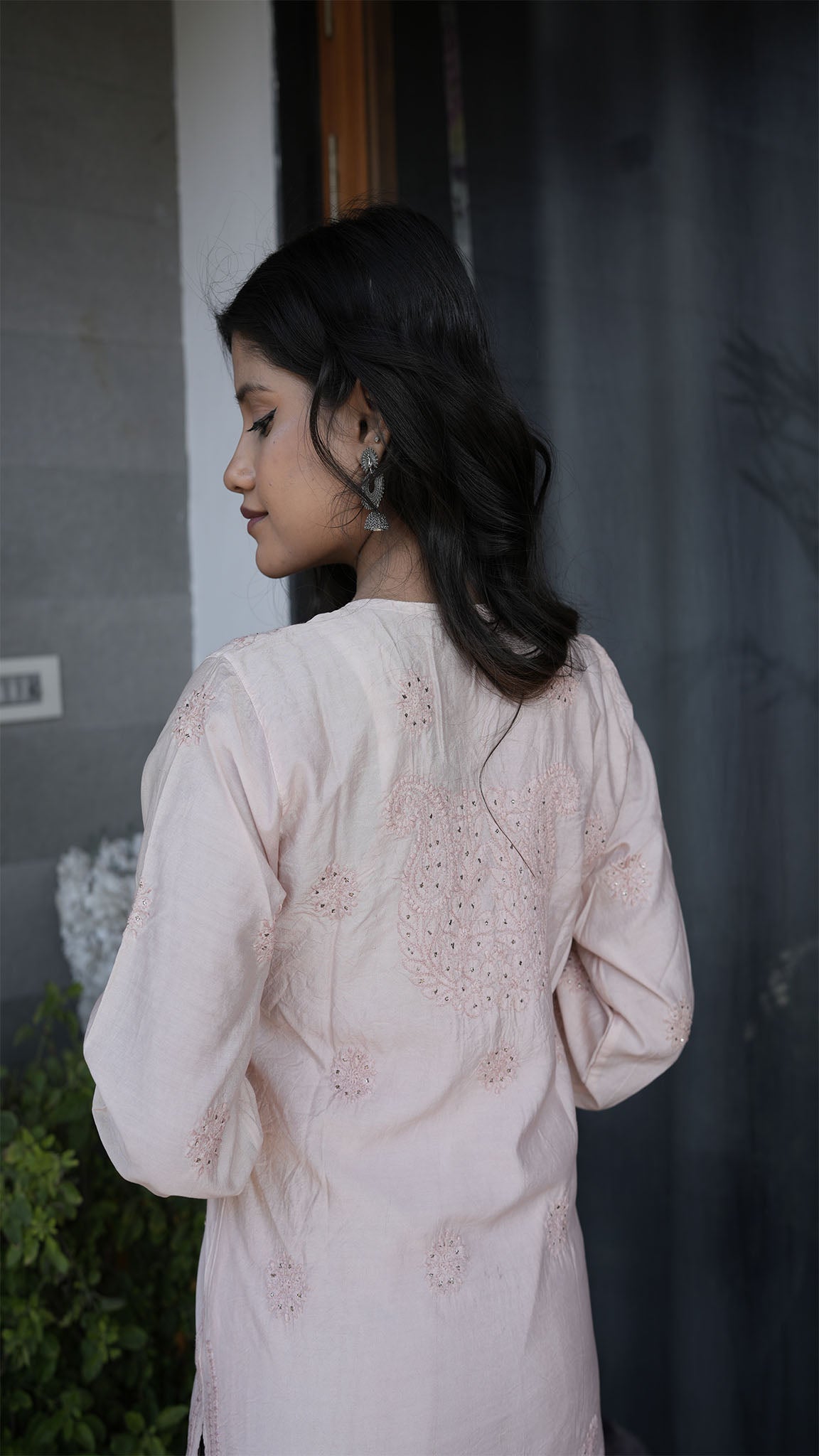 Peach Embroidered Straight Kurti with Delicate Detailing
