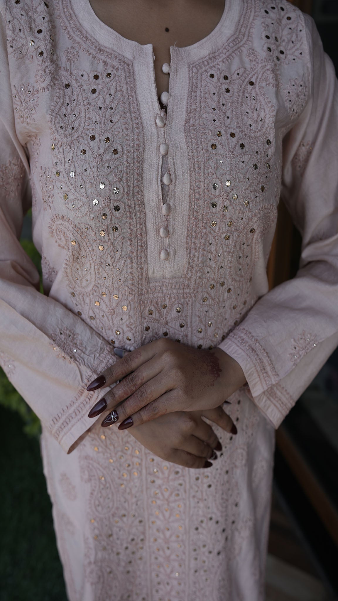 Peach Embroidered Straight Kurti with Delicate Detailing