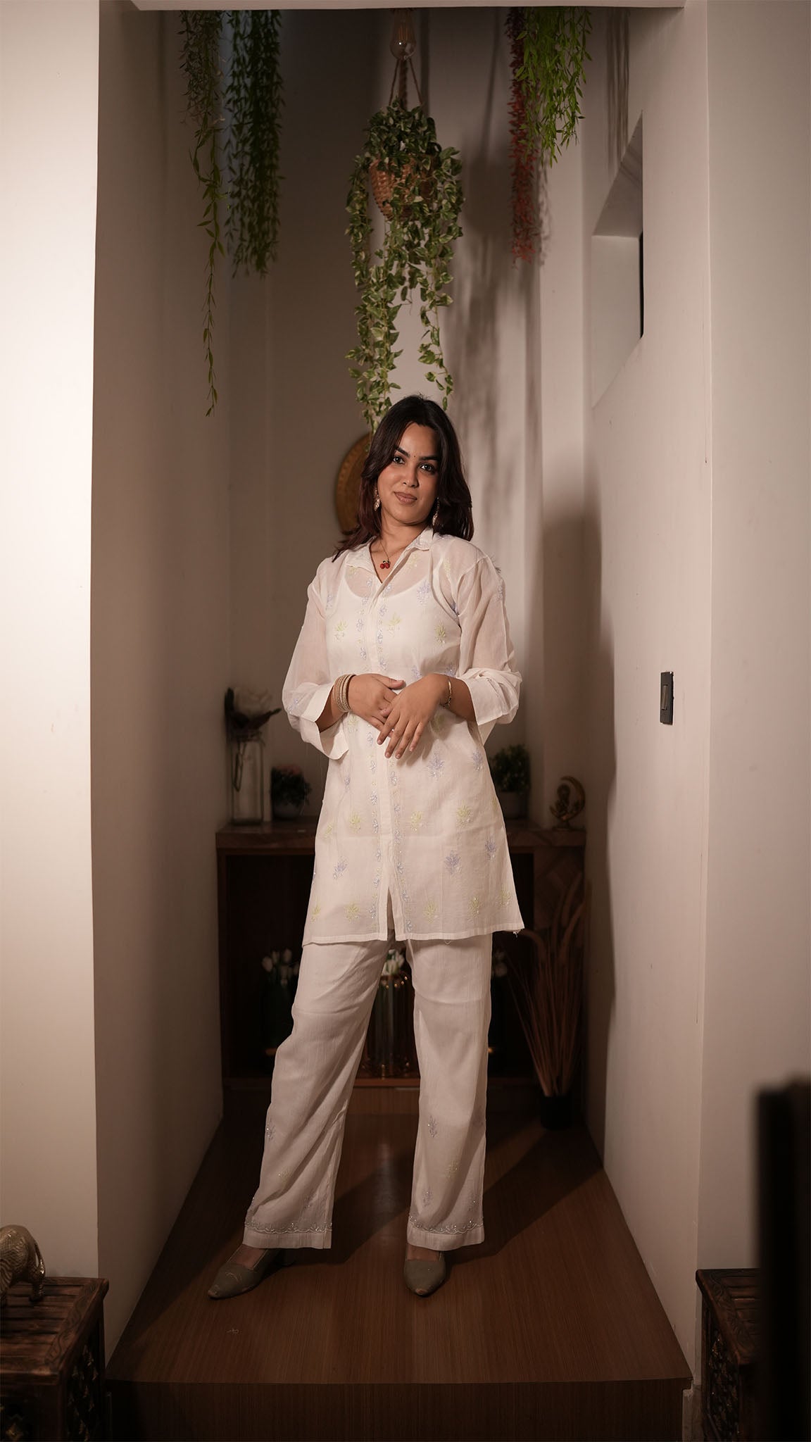 Ivory Straight Kurti Set with Minimal Detailing