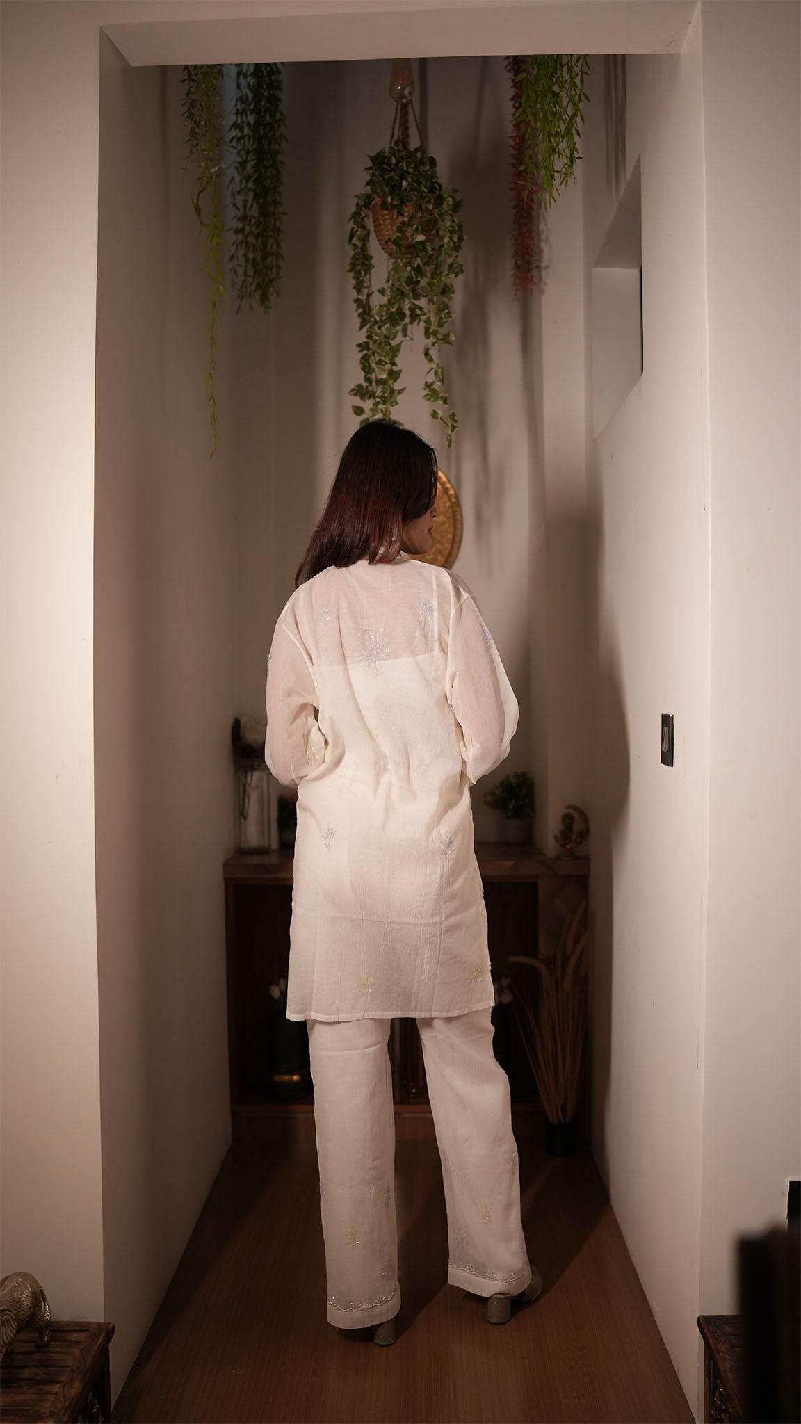 Ivory Straight Kurti Set with Minimal Detailing