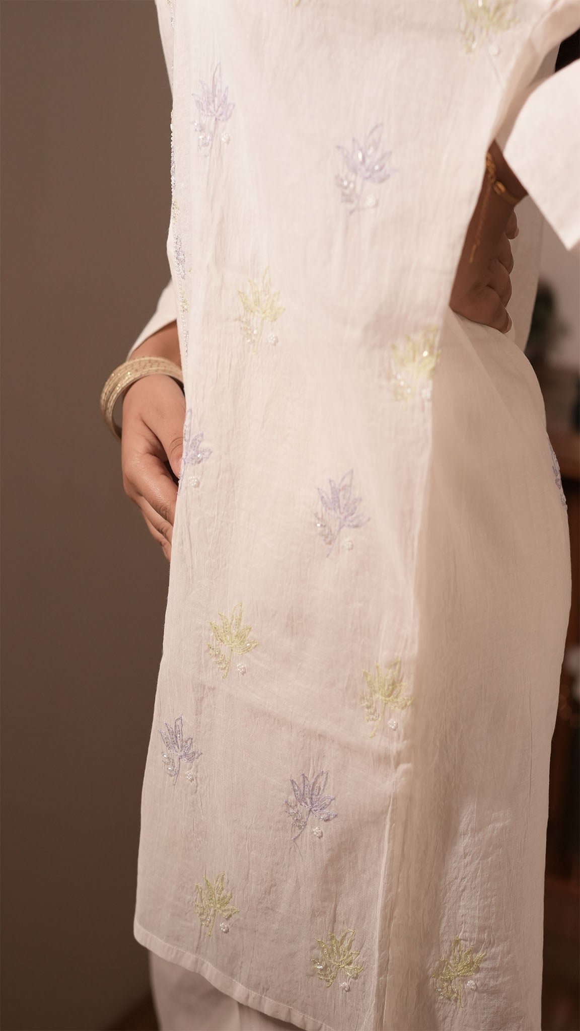 Ivory Straight Kurti Set with Minimal Detailing