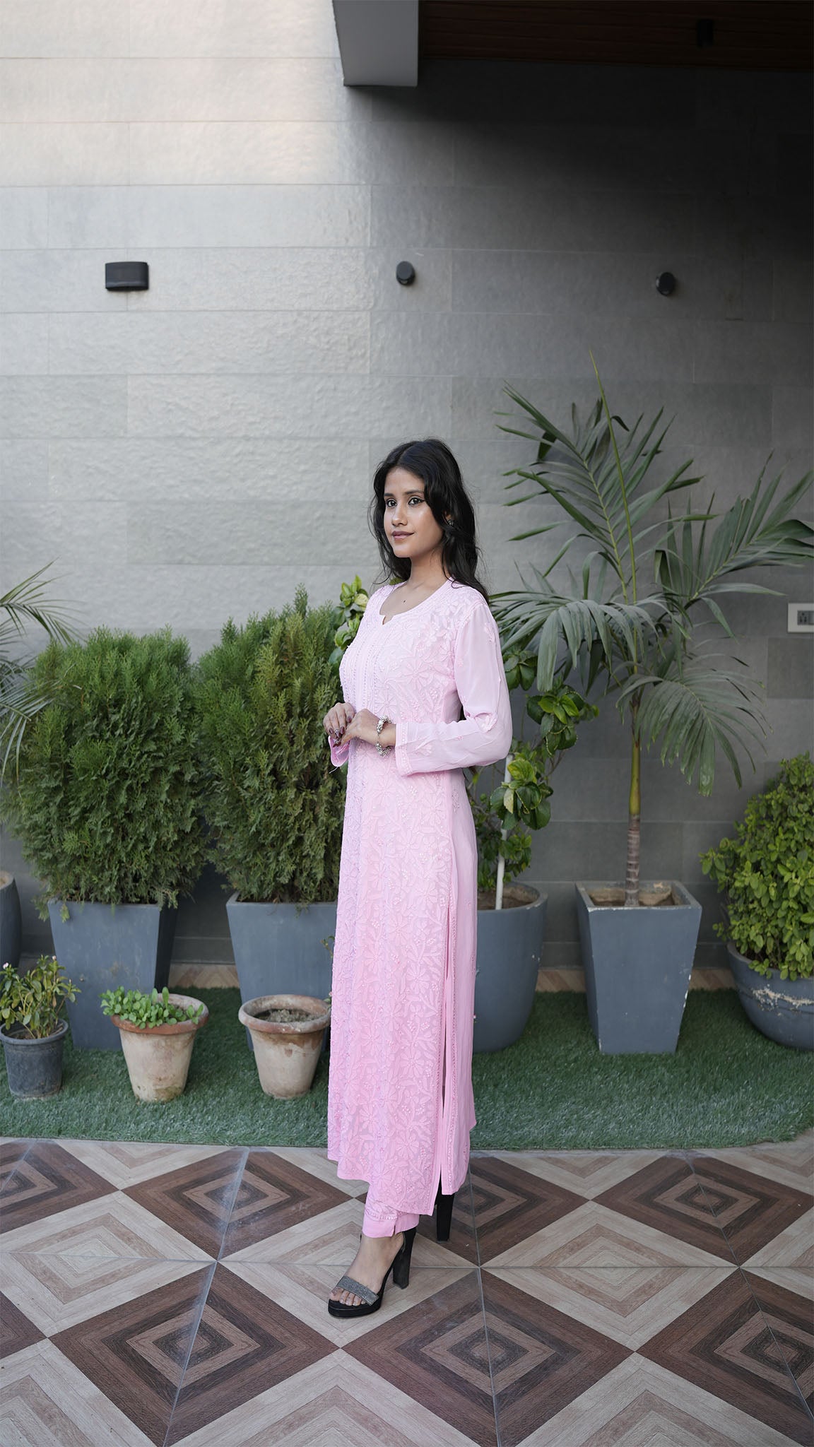 Blush Pink Straight Kurti with Subtle Embroidery