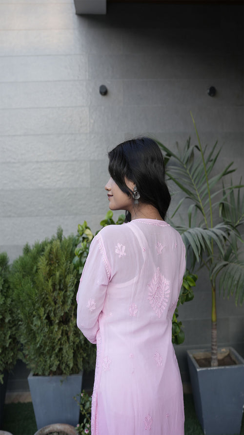 Blush Pink Straight Kurti with Subtle Embroidery