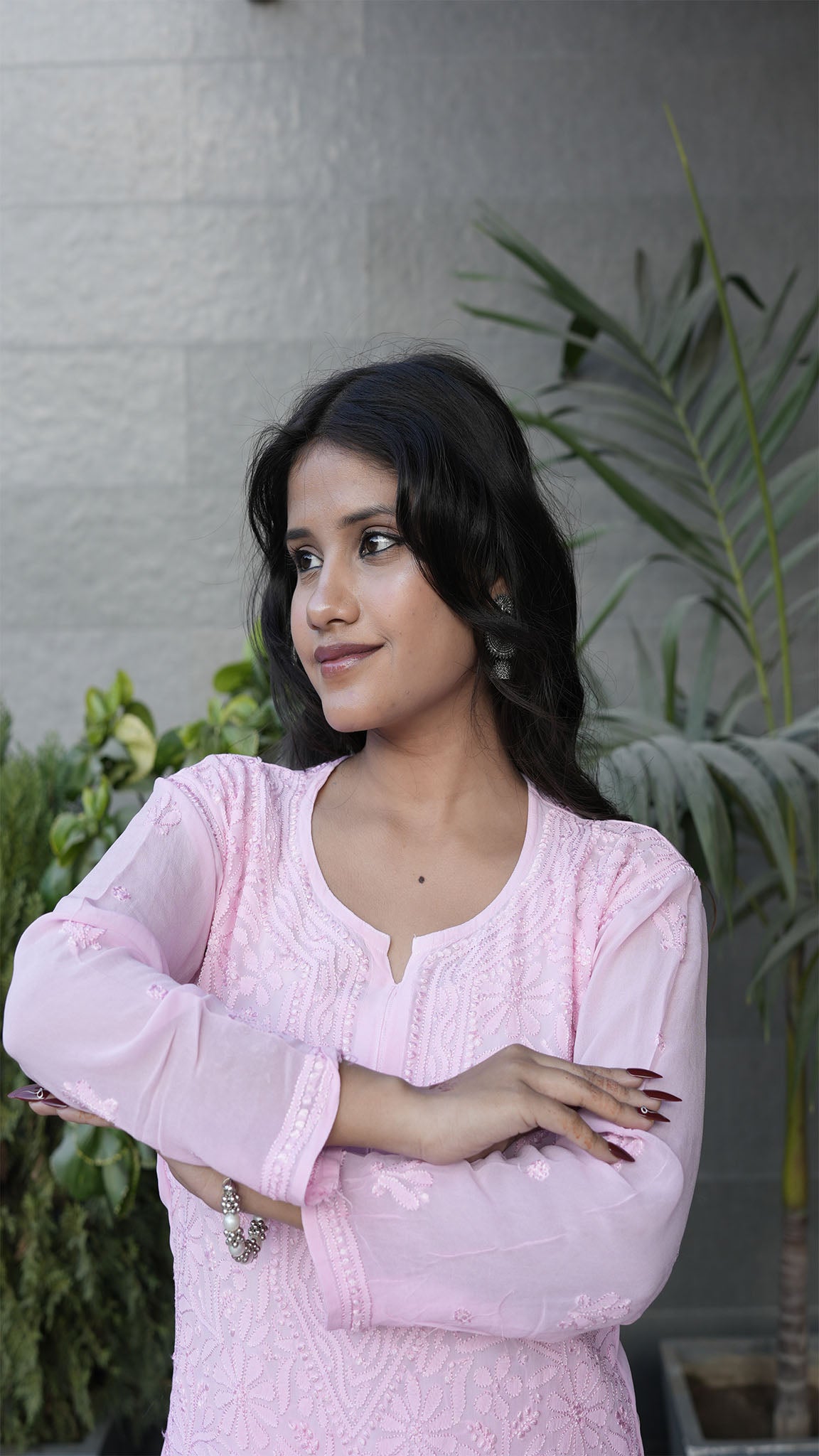 Blush Pink Straight Kurti with Subtle Embroidery