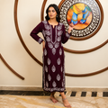 Rajvithi Women's Wine Color Rayon Chikankari Kurta