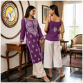 Rajvithi Women's Purple Noodle Strap Rayon Chikankari Kurta