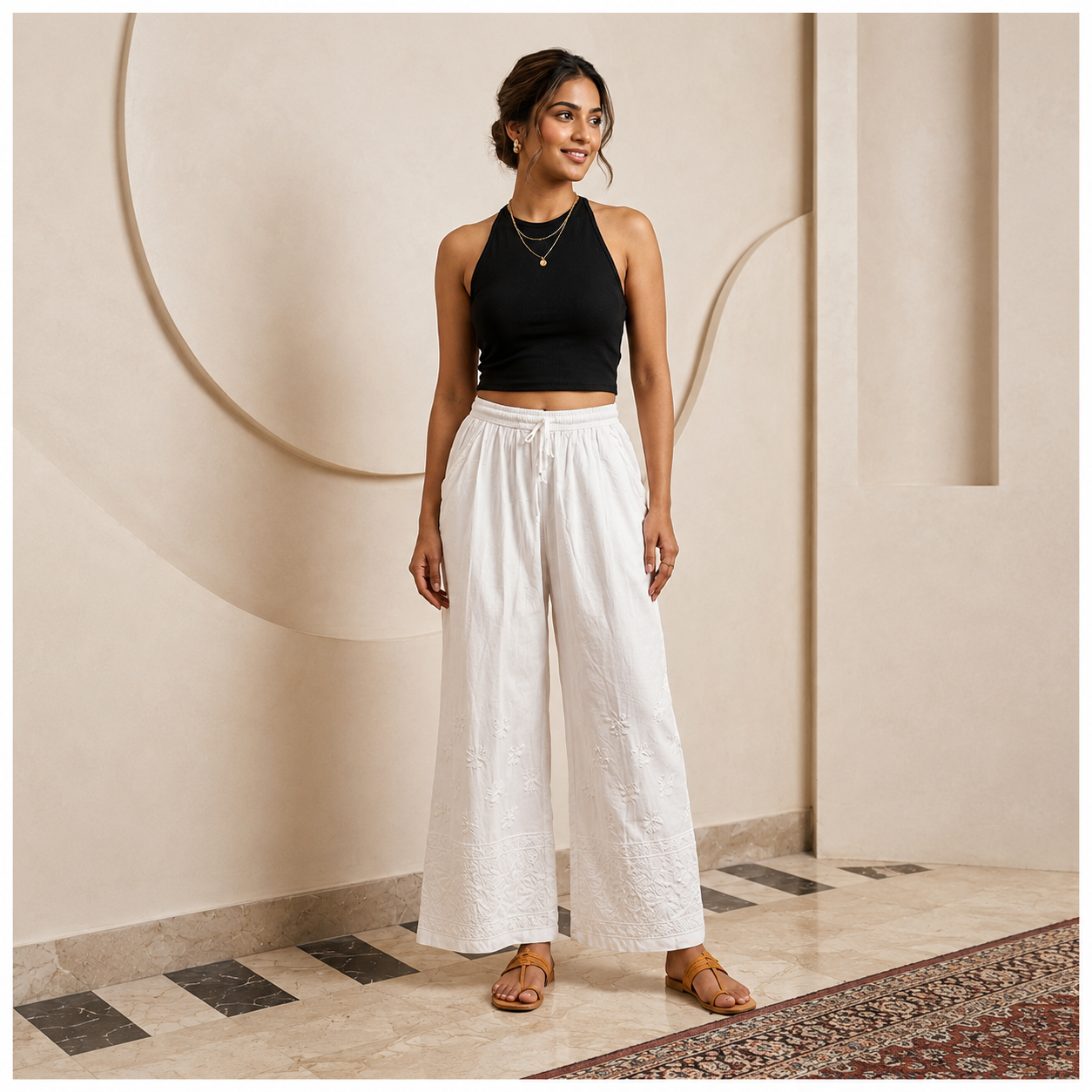 Rajvithi Women's White Lucknowi Chikankari Palazzo