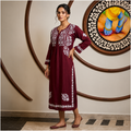 Rajvithi Women's Maroon A-Line Chikankari Kurta