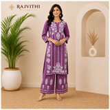 Rajvithi Women's Purple Chikankari Kurta Palazzo Set