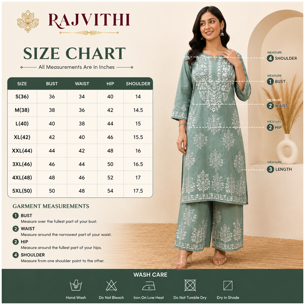 Rajvithi Women's Sage Green Lucknowi Chikankari Kurta Palazzo Set