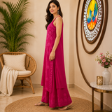 Premium Rayon Chikankari Kurta Palazzo Set for Women in Dark Fuchsia
