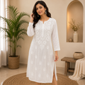Rajvithi Women's White Chikankari Rayon Straight Kurta with Elegant Embroidery – Premium Ethnic Wear for Office, Festive & Casual Wear