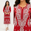 Women's Sindoori Red Rayon Chikankari Kurti | Rajvithi